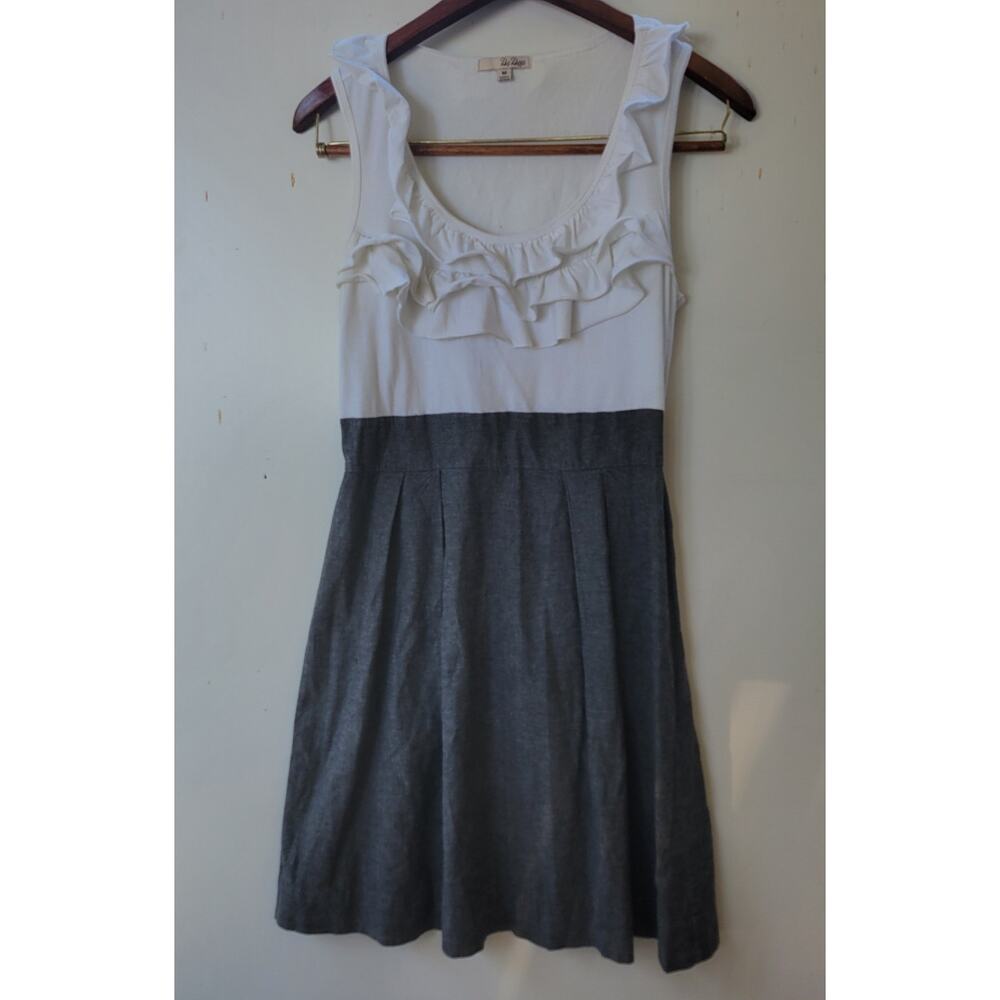 Be Bop Ruffle Fit & Flare Dress Womens Medium White Grey Excellent Preppy Skater
